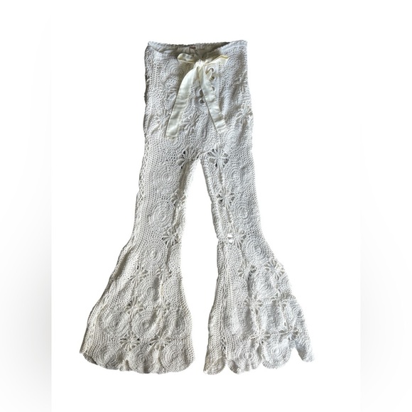 Free People Dragonfly Crochet Flare Pants Ivory Boho Festival Lace High Rise S - Picture 2 of 11